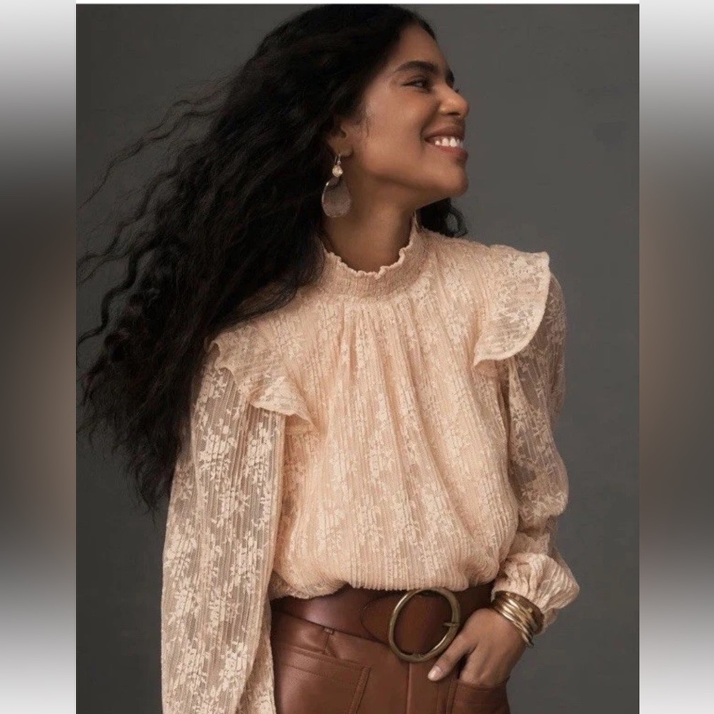 Anthropologie Porridge Sheer Lace Womens Blouse Small Romantic Victorian Poet